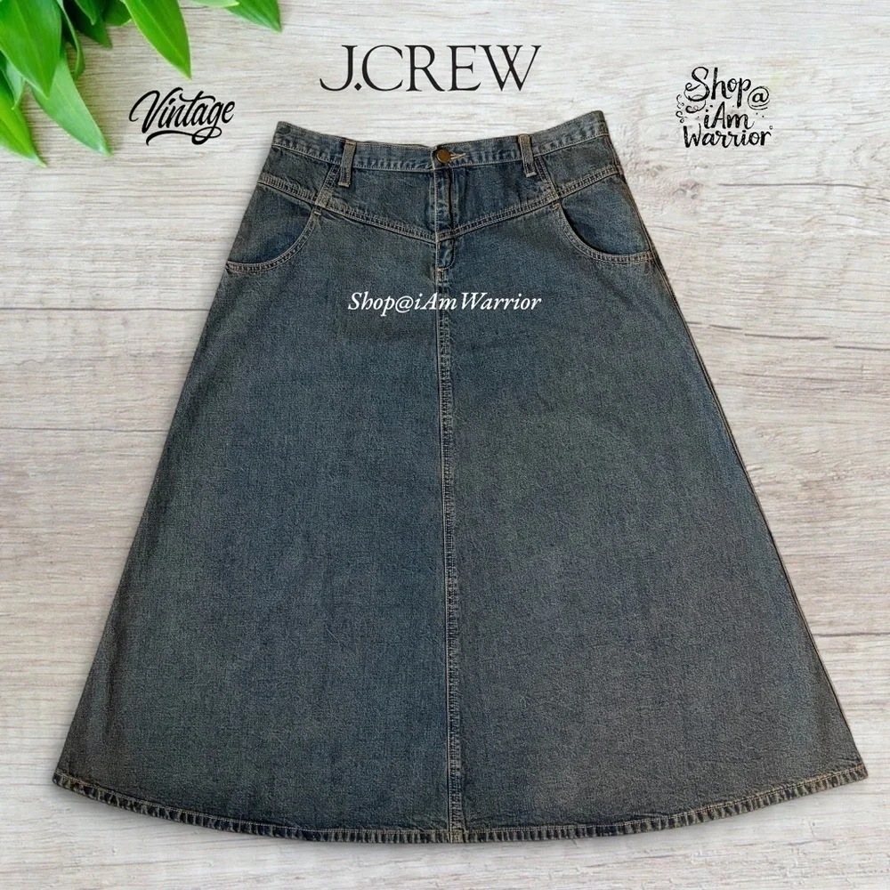J.Crew RARE Vintage Broken-in indigo Denim A-Line Midi skirt *shop@iamwarrior